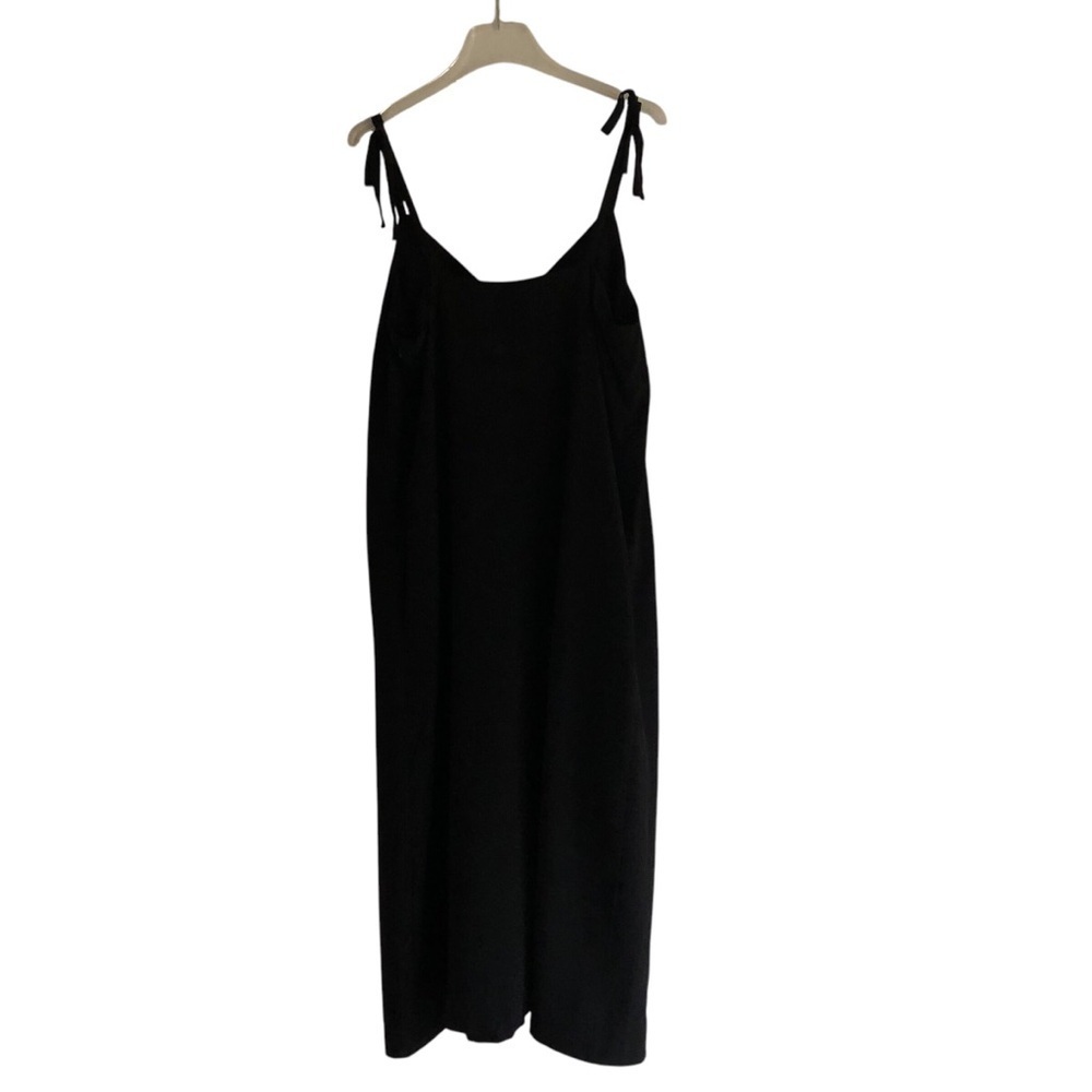 Hatch Black Midi Slip Dress with Tie Shoulders